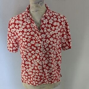 Red and White floral Blouse